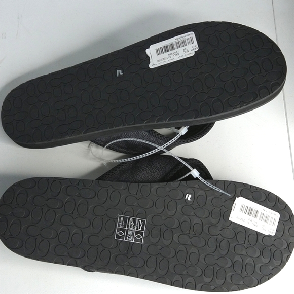 Coach Logo Jacquard Leather Flip-Flops - Picture 8 of 8